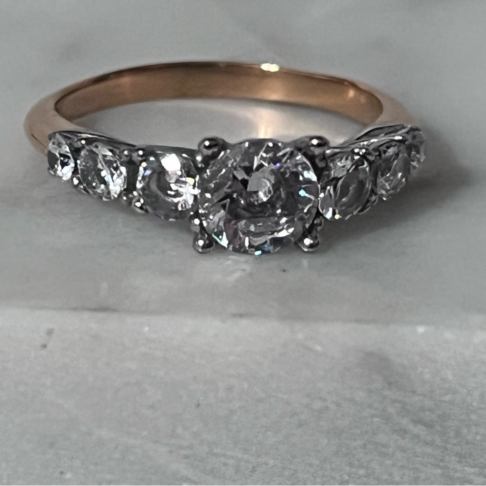 Blue Steel Size 7.5 Rose Gold Toned Stainless Steel Cubic Zirconia Ring